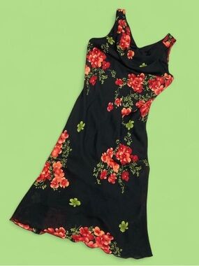 VINTAGE Reitmans floral dress with cowl neck red and black mesh dress